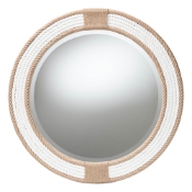 bali & pari Adita Round Woven Rope Mirror - Coastal Mirror with White Fabric and Woven Jute Accents for Farmhouse, Boho Wall Decor, Beach House Baxton Studio restaurant furniture, hotel furniture, commercial furniture, wholesale bedroom furniture, wholesale mirror, classic mirror